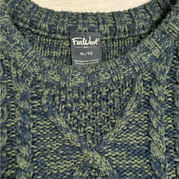 Vintage Far West Men’s Chunky Cable Knit Olive Sweater Cottagecore Collegiate - Picture 4 of 6